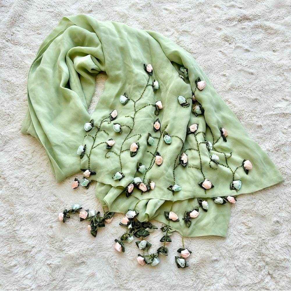❌SOLD❌ Chiffon Beaded Rosette Scarf